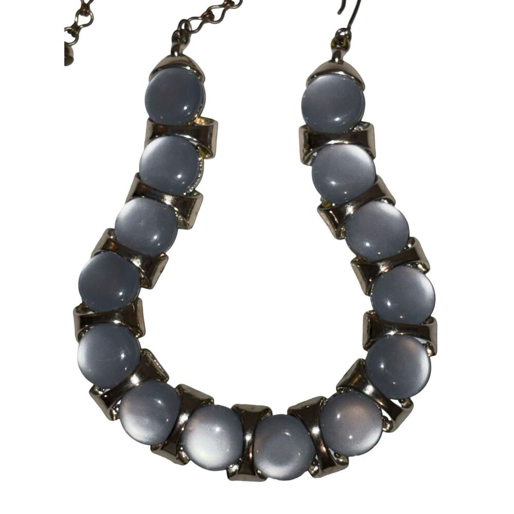 Estate 1960s Grey Moonglow Lucite Thermoset Gold Choker Necklace Costume Jewelry